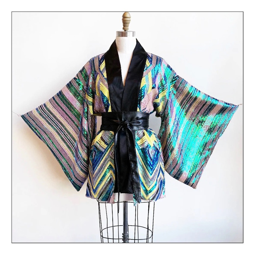 Third Stone From The Sun kimono in peacock by Girl on a Vine